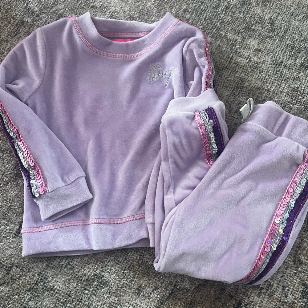 Betsey Johnson Lavender Pajama Set with Sequin Stripes